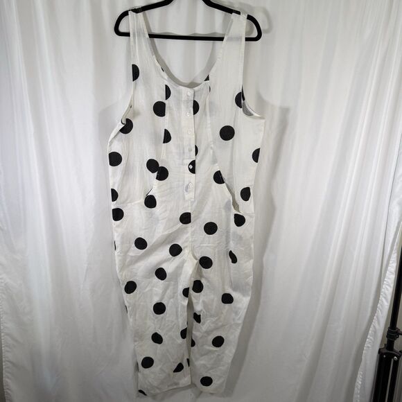 ASOS Design Jumpsuit Women's 10 White Black Polka Dot Sleeveless Linen Blend - Picture 1 of 11